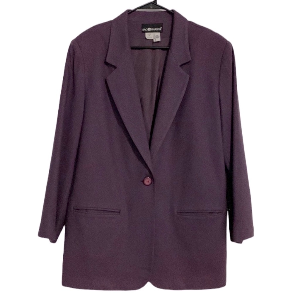 Sag Harbor Blazer Pure New Wool Purple 14 Business Casual Professional Career
